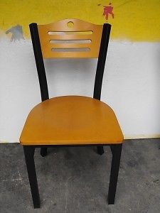 Black Metal Restaurant Chair Wood Back &amp; Seat NEW