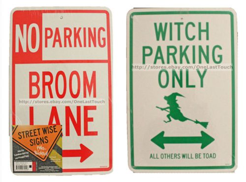 2 Sided NO PARKING BROOM LANE+WITCH PARKING ONLY Halloween Street Signs 1/4
