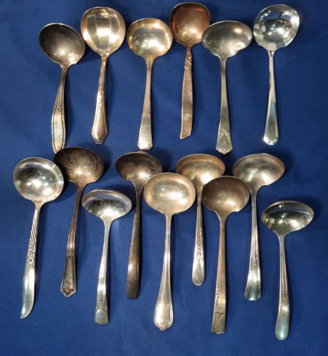 Vintage Silver Plated Silverware Flatware Craft Lot of 15 Assorted Gravy Ladles