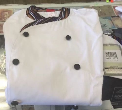 Chef Jacket Dickies 70303 Restaurant Button Front White W/Trim Uniform 36 New