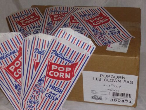 New! Wholesale Case of 1000 Clown Popcorn Bags Lot Gusset Style FREE SHIPPING!!!