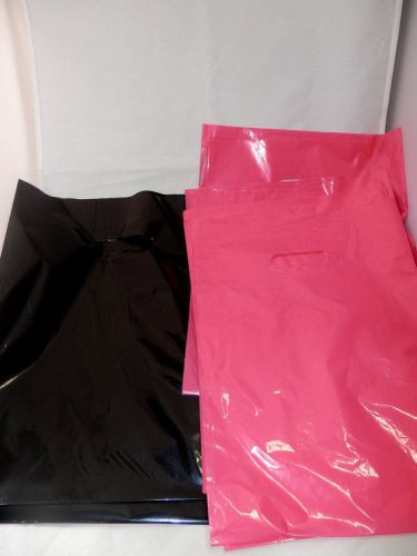 100 9&#034; x 12&#034; Hot Pink and Black Low-Density Plastic Merchandise Bags