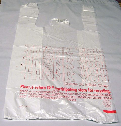 1000 qty. thank you white plastic t-shirt retail shopping bags w/ handles medium for sale