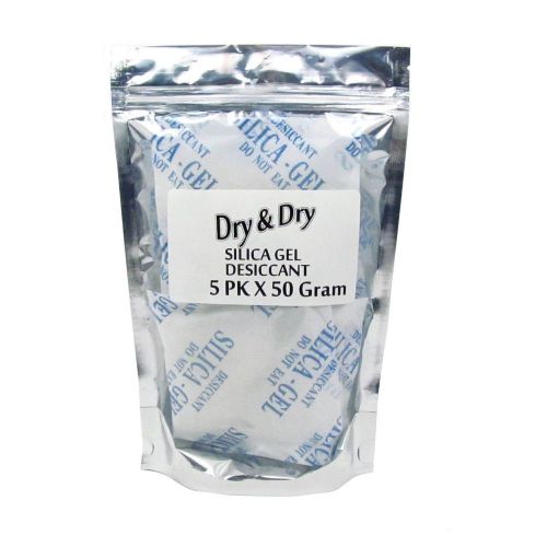 50 gram x 5 pk &#034;dry &amp; dry&#034; silica gel desiccant - dry box safe ammo for sale