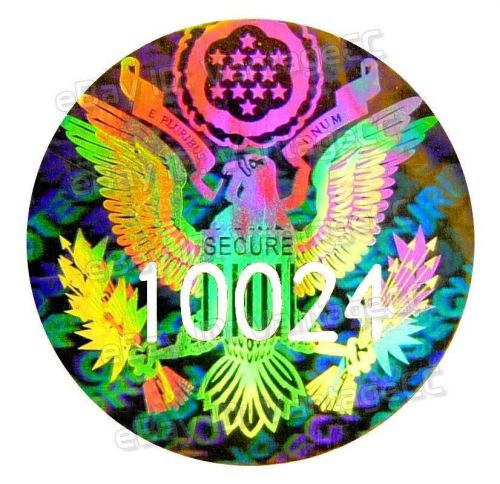 990x US Eagle Security Hologram Stickers NUMBERED 15mm Round Presidential Labels