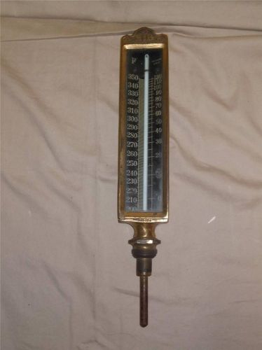 Vintage Antique 16&#034; Brass S&amp;B 220 Degree Industrial Thermometer Guage W/Glass VG