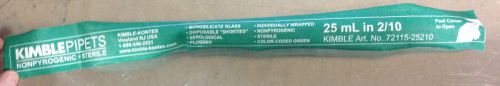 200 Kimble Pipets Glass Plugged Sterile, Disp Shorty Indiv Wrapped, 72115-25210