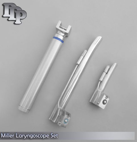 LARYNGOSCOPE SMALL HANDLE AA + 2 MILLER BLADE #0 and #2 ENT ANESTHESIA SET