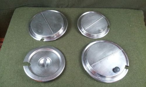 Lot of 4 Vollrath Round Stainless Covers 47490 Hinged and Slotted