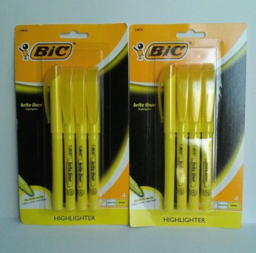 BIC Brite Liner Fluorescent Chisel Tip Yellow Highlighters ~Lot 8 pens  (2x4)