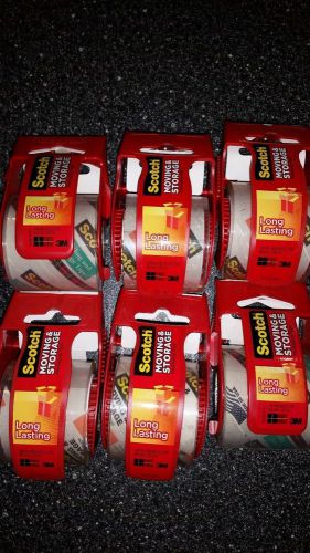 6 Scotch Shipping Moving &amp; Storage plastic red tape &amp; holder 22.2 yards
