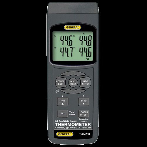 GENERAL DT4947SD Thermocouple Thermometer, Type K, 4 Inputs