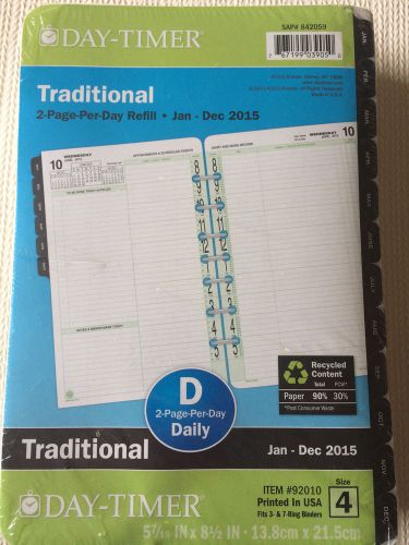 New 2015 day timer sz 4 daily traditional 2 page per day refill jan-dec 92010 for sale