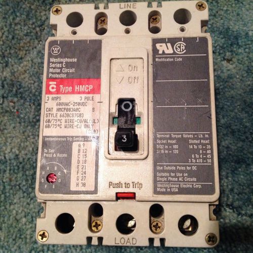 Westinghouse motor circuit protector 3 amp 3 pole hmcp003abc type c for sale