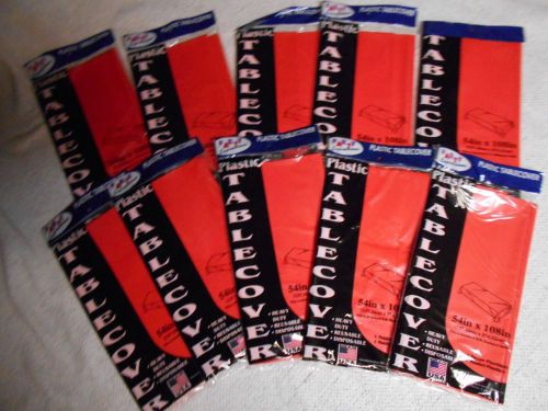 (LOT OF 10) Plastic Tablecover 54&#034; x 108&#034; Red Heavy Duty Reusable Disposable