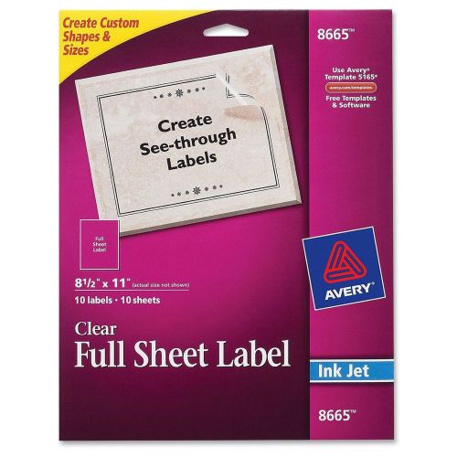 Avery 18665 Clear Full Sheet Inkjet Labels 8 1/2 x 11- 10 Sheets - No Box
