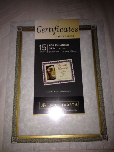 Southworth Certificates Parchment 15 Sheets 8.5&#034; X 11&#034; CT2R Ink Jet &amp; Laser Foil