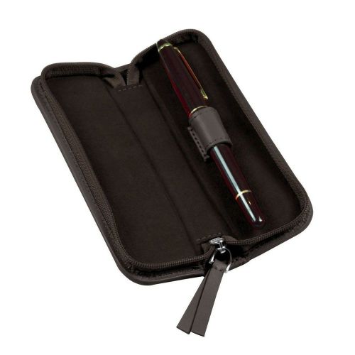 LUCRIN - Single-pen zip-up case - Smooth Cow Leather - Brown