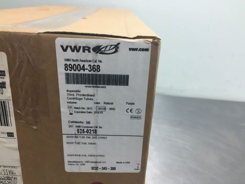 Vwr 15ml centrifuge tubes 89004-368  case of 500 for sale