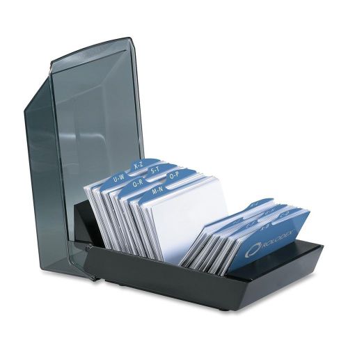 Rolodex Covered Tray Business Card File Holds 200 2 5/8x4 Cards, Black/Smoke