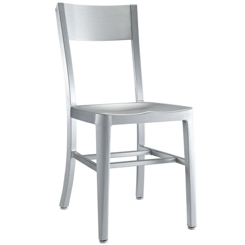 Modern Dining Chair, Contemporary Hospitality Navy Cafe Bistro Silver Aluminum