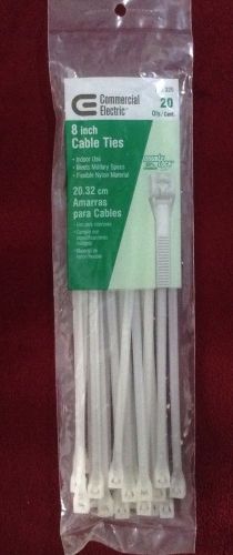 Commercial Electric 8&#034; White Cable Ties 20 Pieces Factory Sealed