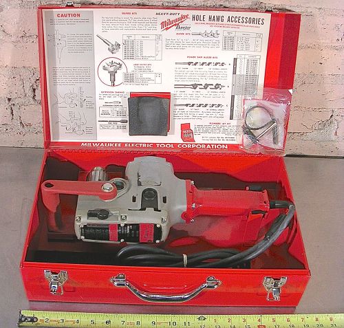 Milwaukee &#034;hole hawg&#034; model no. 1675-1, 2-spd., right angle drill w/metal box for sale
