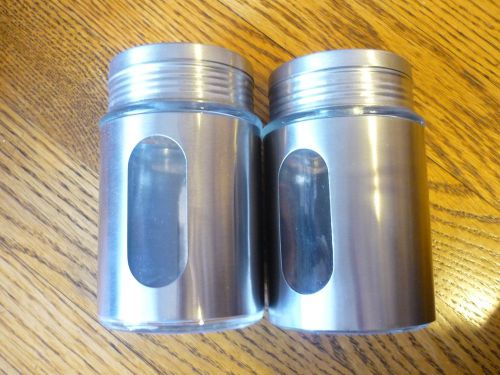(2) Stainless Steel &amp; Glass Salt &amp; Pepper Shakers - 8.45 fl oz each - New