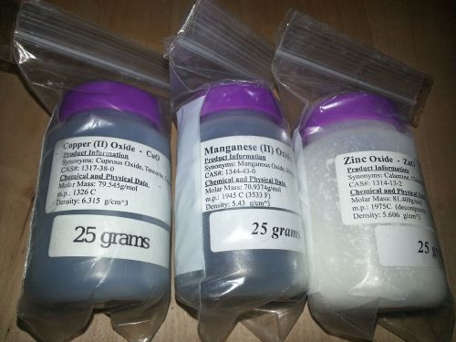 Powdered Oxide Set-Copper(II)Oxide, Manganese(II)Oxide, &amp; Zinc Oxide 25g  Bottle