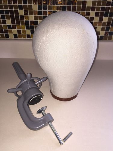 Canvas block 22 millinery hat wig form stand mannequin head 10&#034; tall w/ clamp for sale