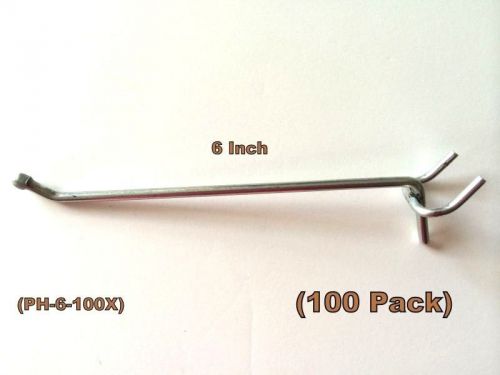 (100 PACK)  American Made 6 Inch Metal Hooks For 1/8 &amp; 1/4 Pegboard or Slatwall
