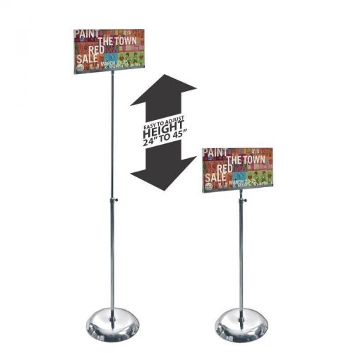 Clear acrylic pedestal sign holder stand w/ adjustable metal pole (11&#034;w x 7&#034;h) for sale