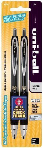 uni-ball 207 Retractable Gel Pens, Micro Point, Black Ink, Pack of 2