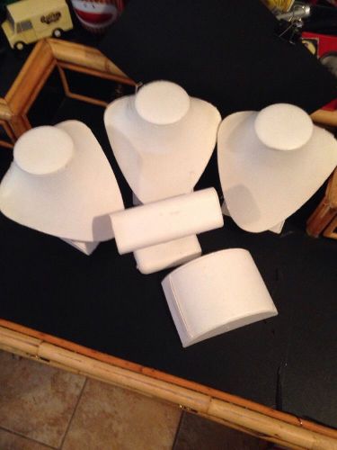 Lot Of 5 Faux White Leather Display Stands--T-Bar, 3 Busts &amp; Half Moon--VARIETY!