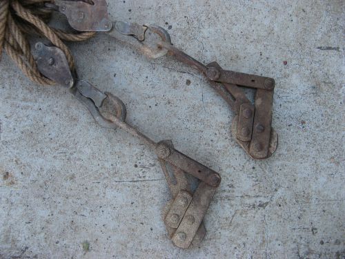 Western electric cable grips/pullers w 1802-30 klein pulleys/block tackle vtg for sale