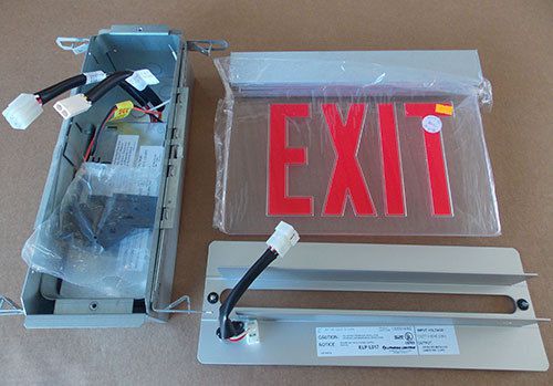 New lithonia lrp 1 rc 120/277 el n pnl edge lit led exit sign red letter for sale