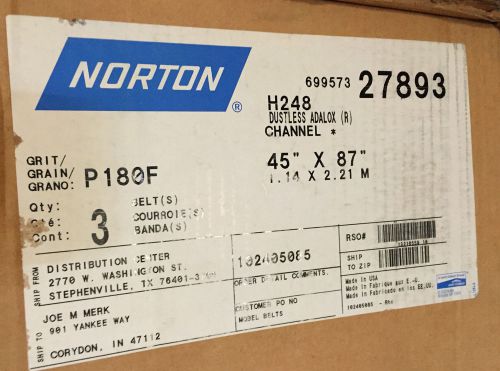 Norton 45 x 87 Wide Sanding Belts P180F Grit 3 belts unused NEW