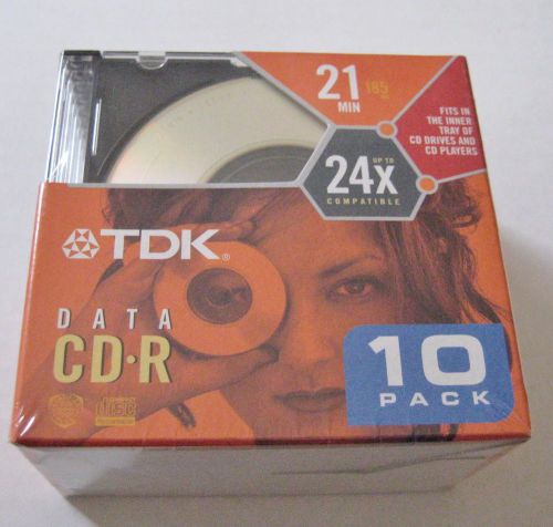 Box of 10 TDK Data CD-R Recordable CD&#039;s 185MB 21 Minutes Factory Sealed!