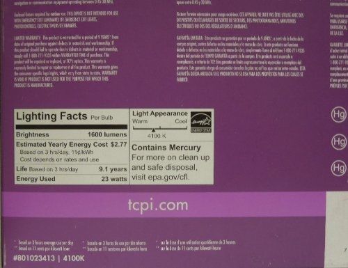 TCP 801023413 23-Watt SpringLight Compact Fluorescent Spiral Light Bulb, 41K