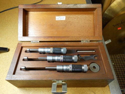 Vintage brown &amp; sharpe 3 piece micrometer set carbide  0-1/1-2/2-3 l341185a-dk for sale