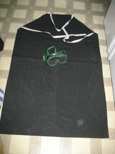 Industrial weight black bib safety apron&amp; safety googles 27.5&#034;wx43&#034;l euc for sale