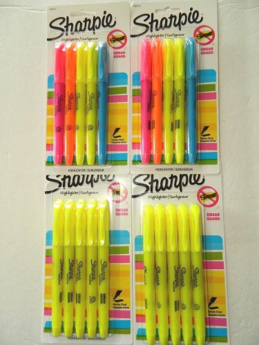 SHARPIE HIGHLIGHTERS 4 packs of 5, 2 yellow, 2 mixed Narrow Chisel Smear Guard