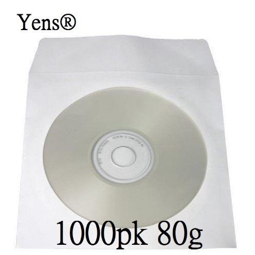 Yens® 1000 pcs White CD DVD Paper Sleeves Envelopes with Flap and Clear Window