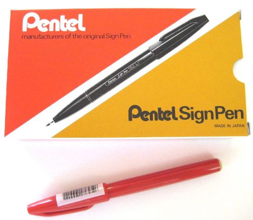 NEW RED Pentel Sign Pen -  1 BOX OF 12 PENS - (S520-B)