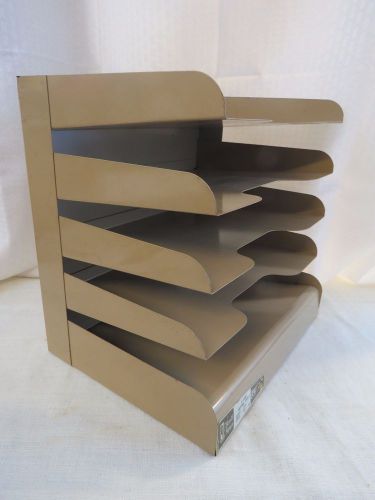 Vintage 5 Tier Letter Tray Steel Tan Herald Square Woolworth Desk Organizer