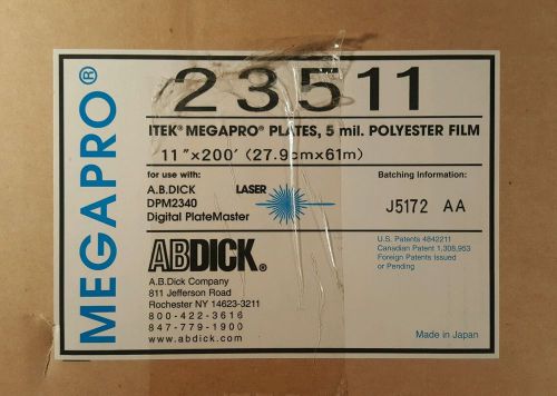 Megapro 5 mil Polyester Film plates 11&#034; x 200&#039; AB DICK DPM2340 PlateMaster 23511