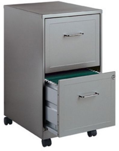 Contemporary Metallic Silver Two-Drawer Mobile File Cabinet Office Supplies
