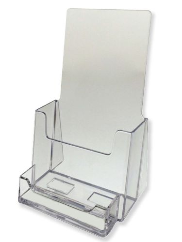 Wide Acrylic 4&#034; Tri-Fold Brochure Literature &amp; Business Card Holder - Clear