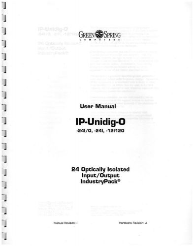 Greenspring Computer IP-Unidig-O IndustryPack Module manual