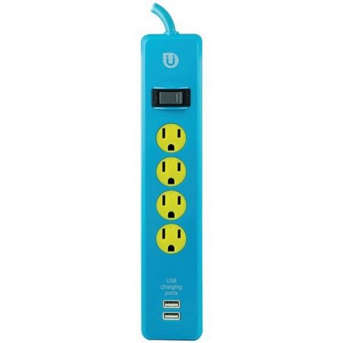 Ge 25117 uber 4 outlet power strip w/2 usb ports 4&#039; cord blue/yellow for sale